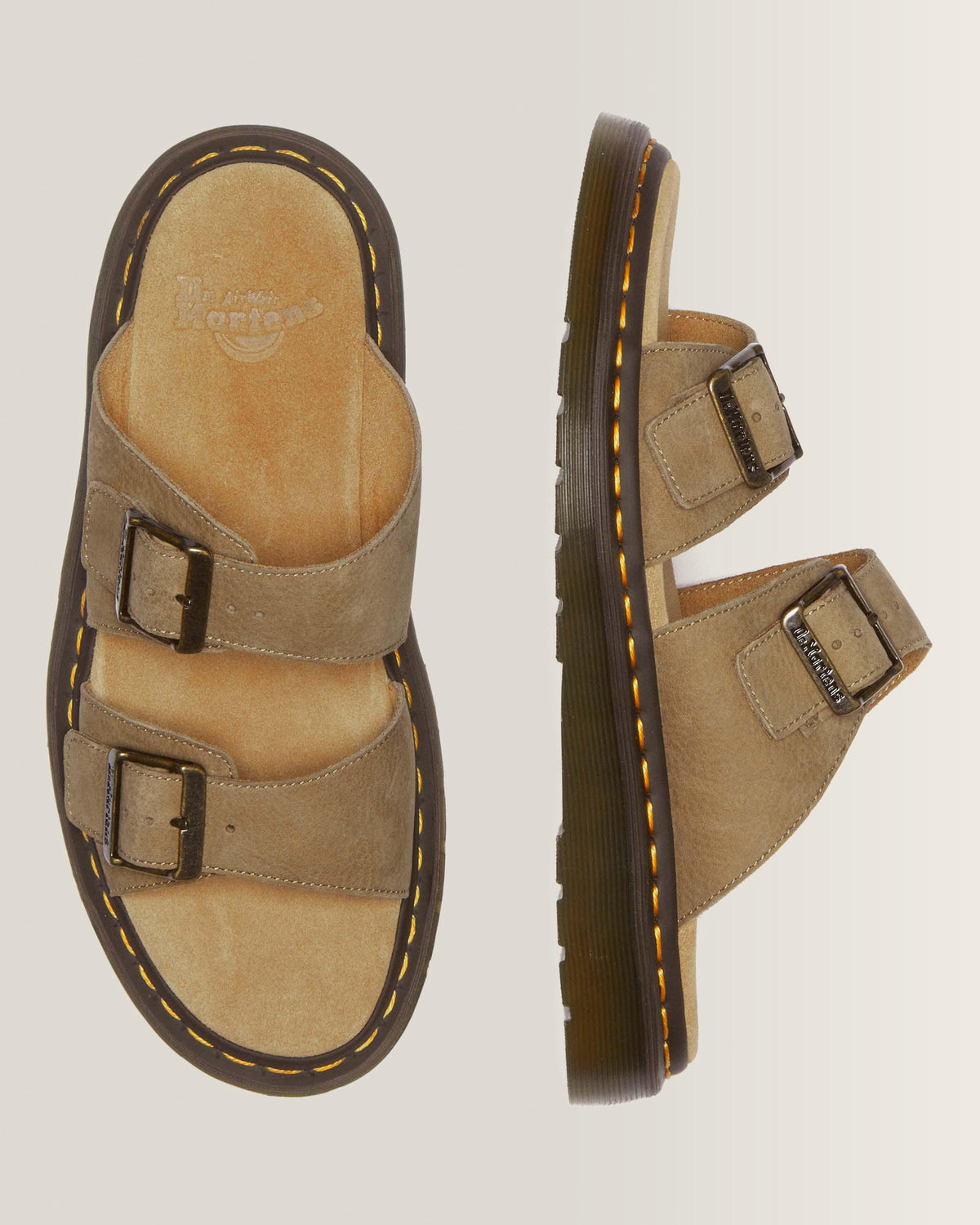 Josef Nubuck Leather Buckle Slide Sandals in Savannah Tan
