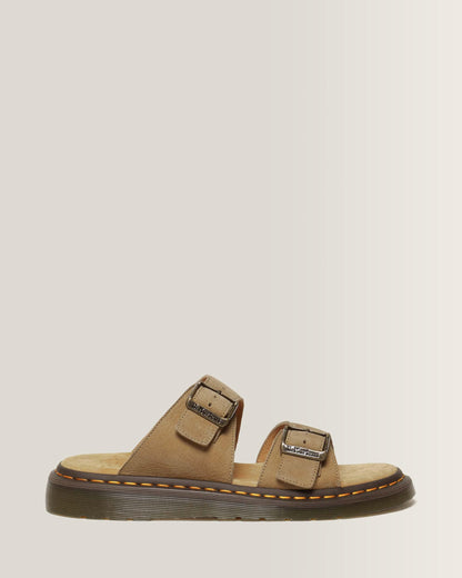 Josef Nubuck Leather Buckle Slide Sandals in Savannah Tan