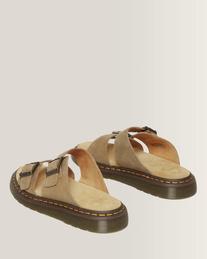 Josef Nubuck Leather Buckle Slide Sandals in Savannah Tan