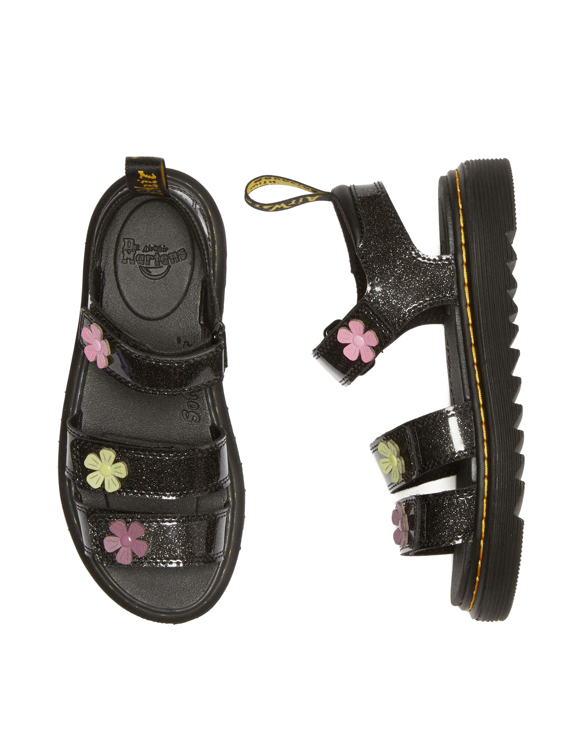 Junior Klaire Coated Glitter Velcro Sandals in Black+Multi