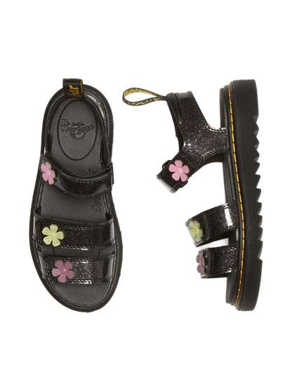 Junior Klaire Coated Glitter Velcro Sandals in Black+Multi