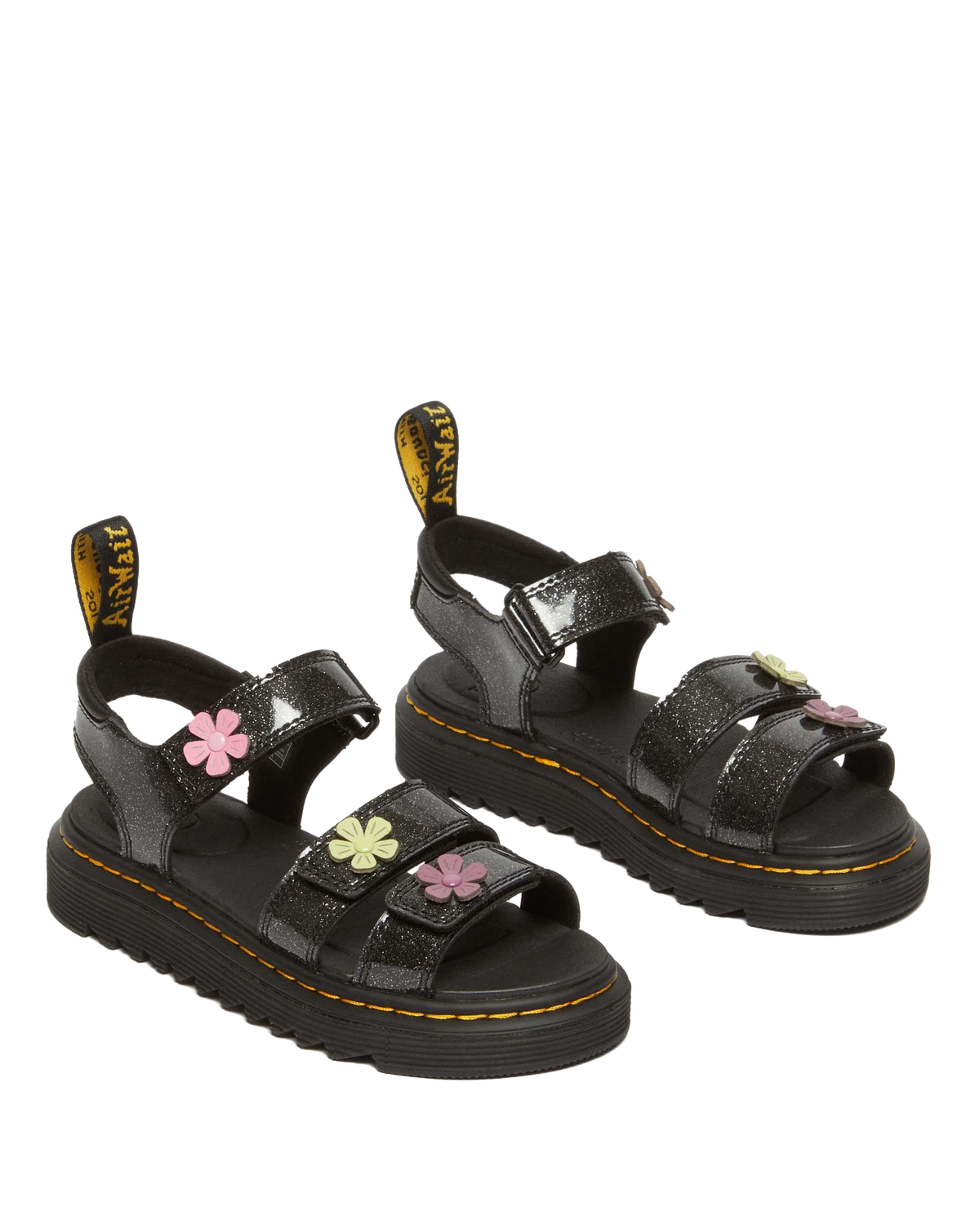 Junior Klaire Coated Glitter Velcro Sandals in Black+Multi