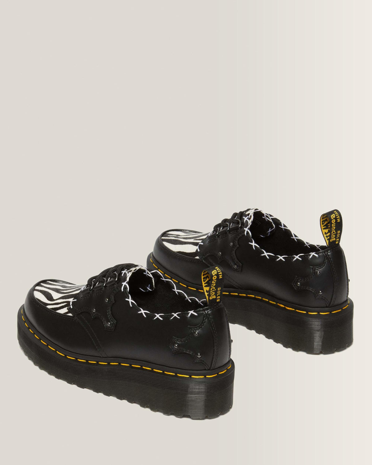 Ramsey 3-Eye Zebra Print & Leather Platform Creepers in Black+Zebra