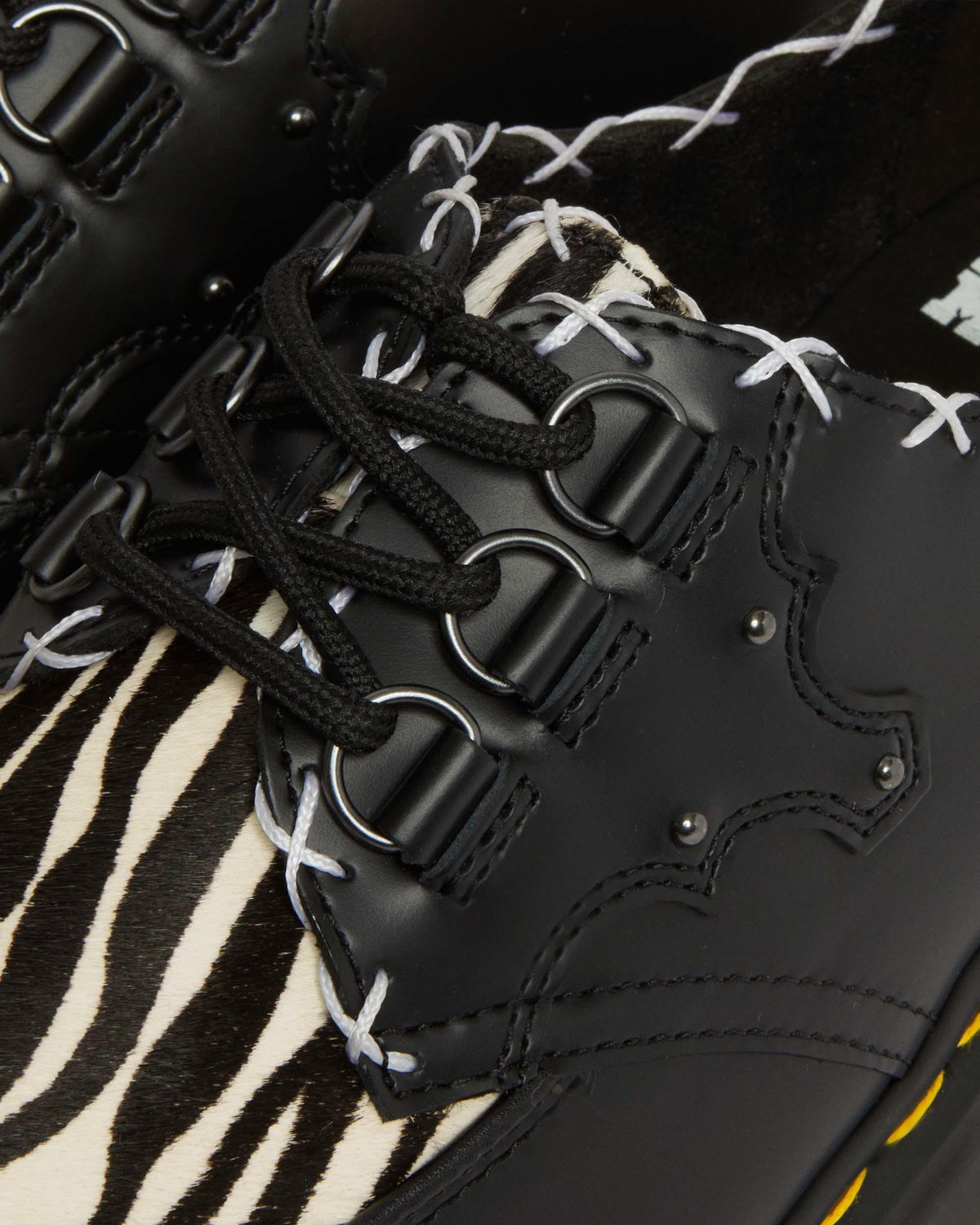 Ramsey 3-Eye Zebra Print & Leather Platform Creepers in Black+Zebra