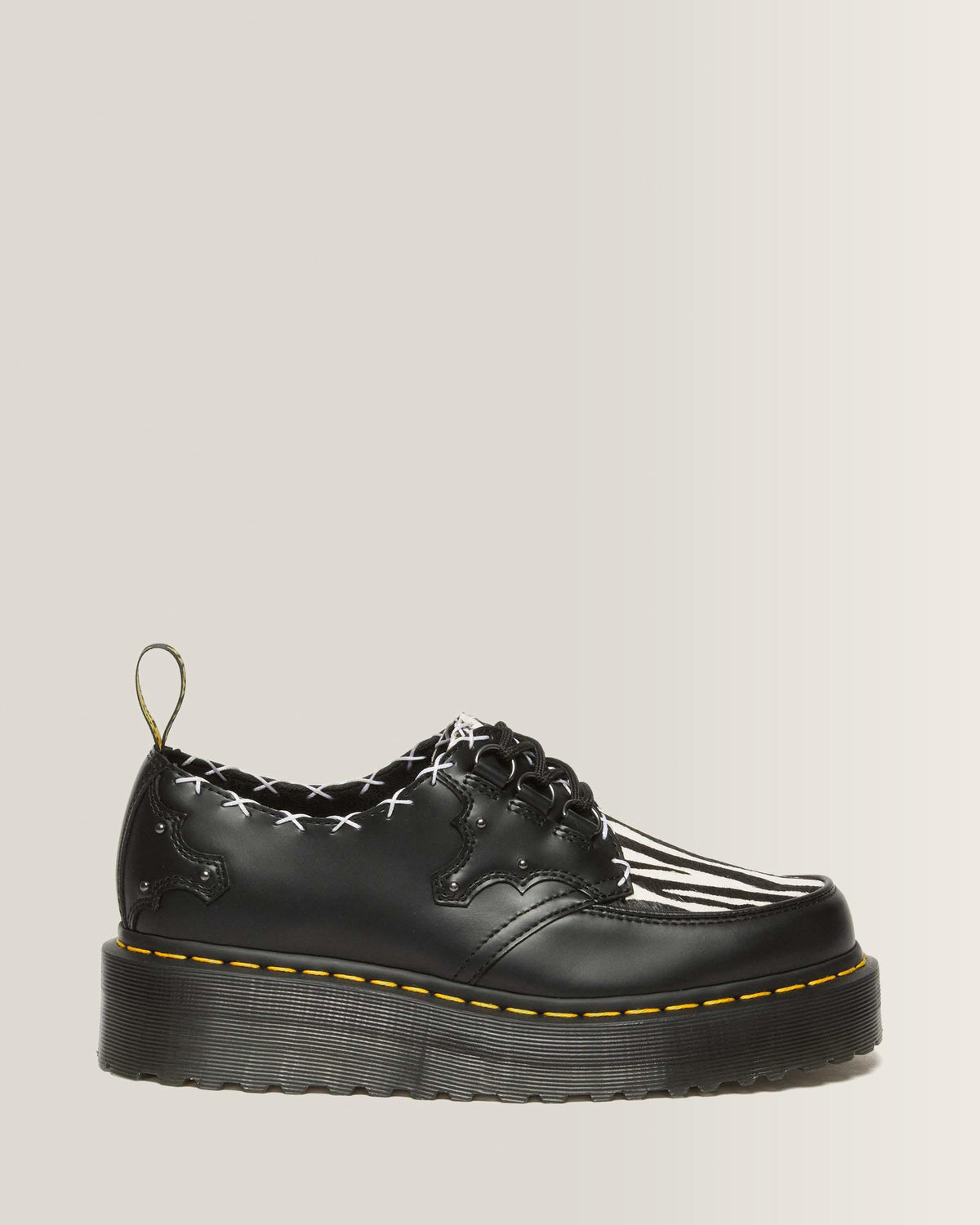 Ramsey 3-Eye Zebra Print & Leather Platform Creepers in Black+Zebra