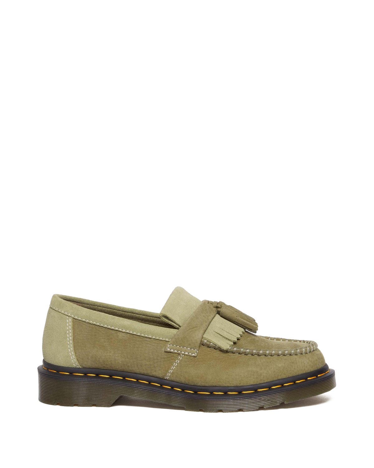 Adrian Tumbled Nubuck Leather Tassel Loafers in Muted Olive