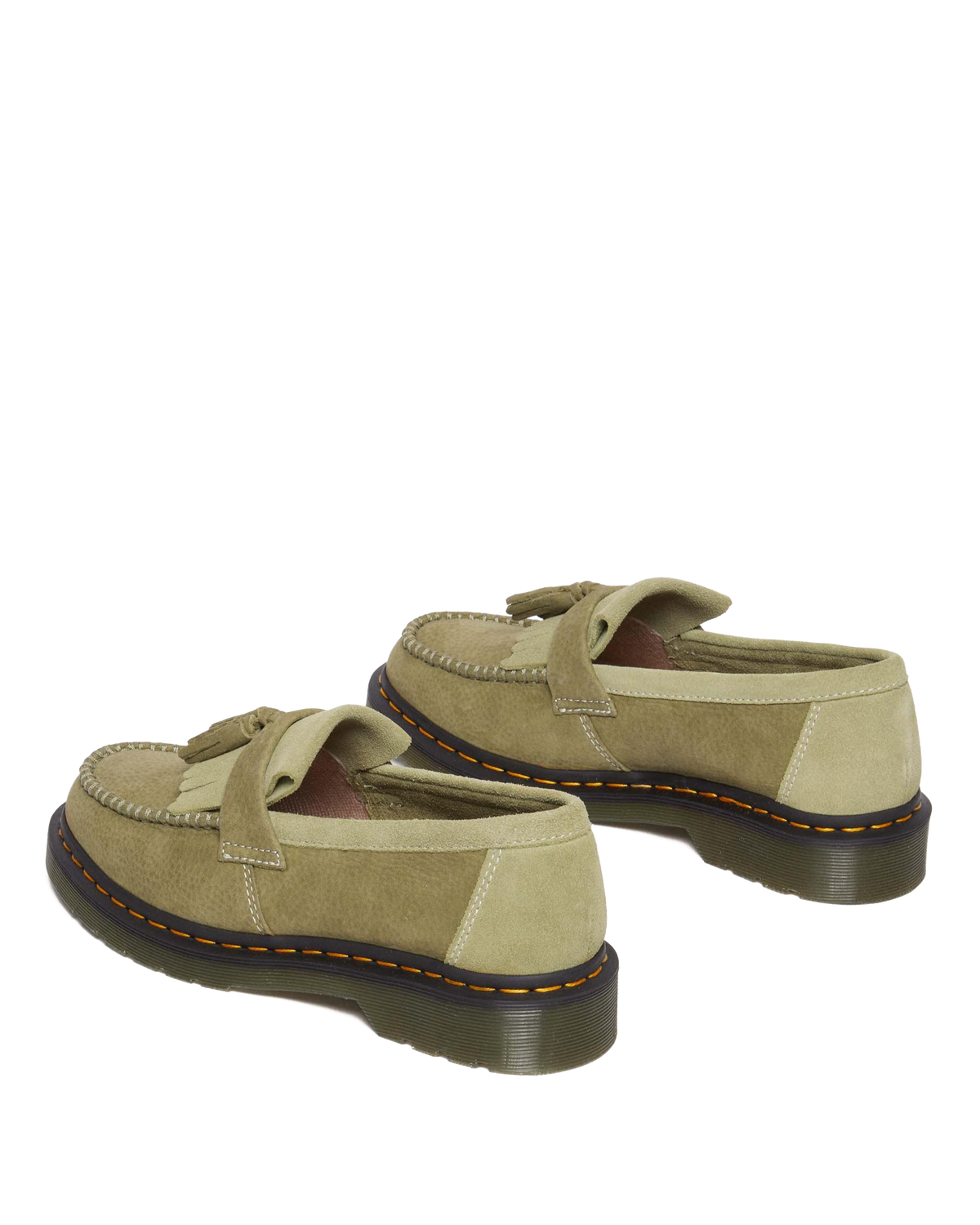 Adrian Tumbled Nubuck Leather Tassel Loafers in Muted Olive