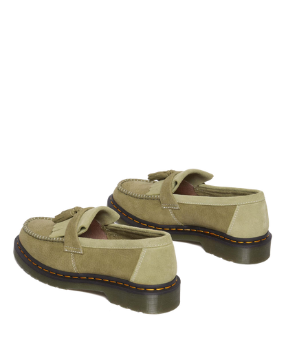 Adrian Tumbled Nubuck Leather Tassel Loafers in Muted Olive