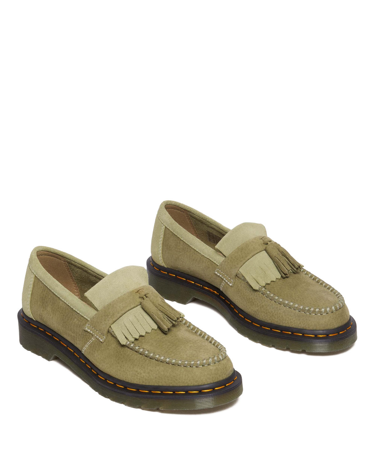 Adrian Tumbled Nubuck Leather Tassel Loafers in Muted Olive