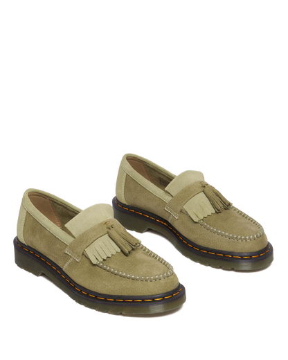 Adrian Tumbled Nubuck Leather Tassel Loafers in Muted Olive