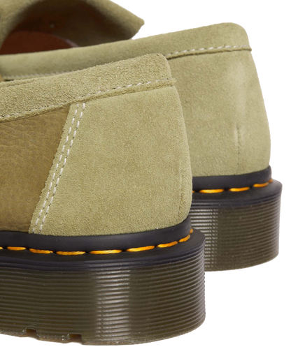 Adrian Tumbled Nubuck Leather Tassel Loafers in Muted Olive