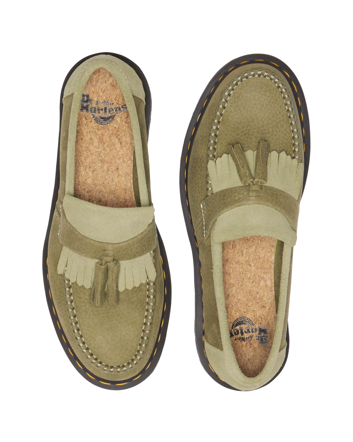 Adrian Tumbled Nubuck Leather Tassel Loafers in Muted Olive