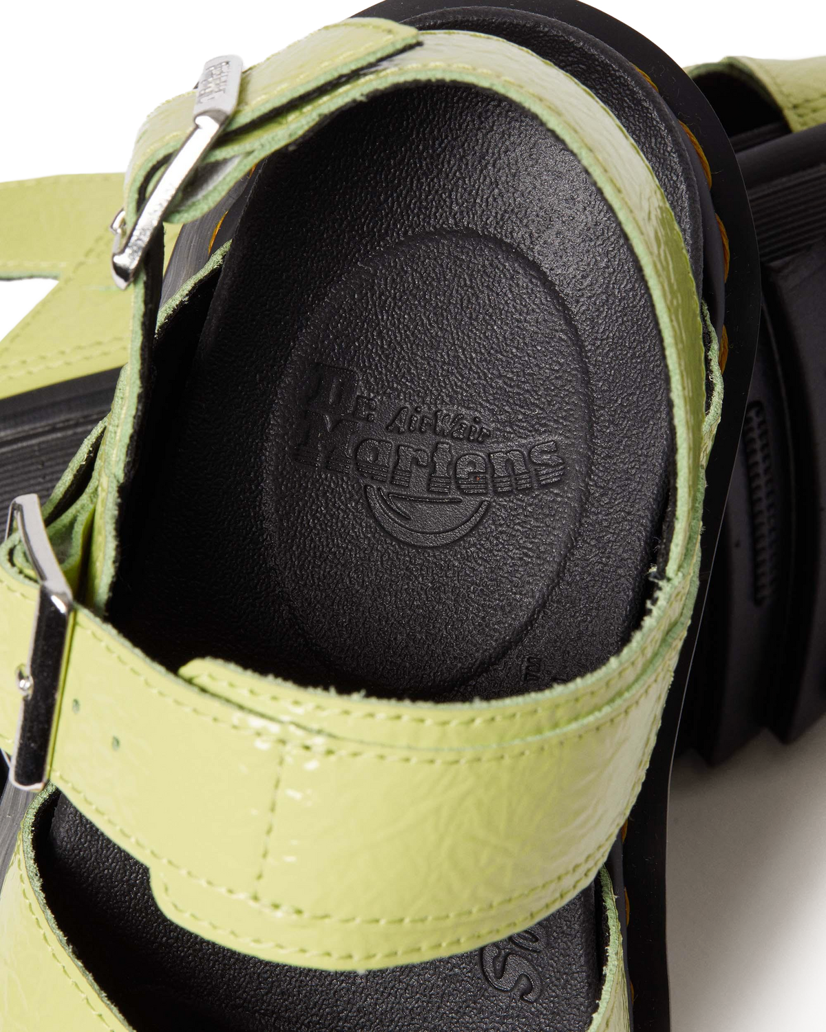 Voss II Distressed Patent Leather Sandals in Lime Green