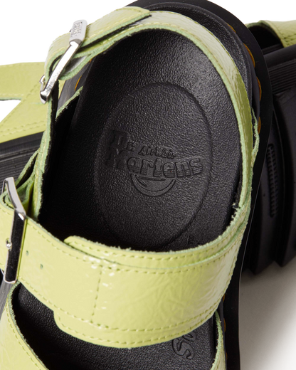Voss II Distressed Patent Leather Sandals in Lime Green