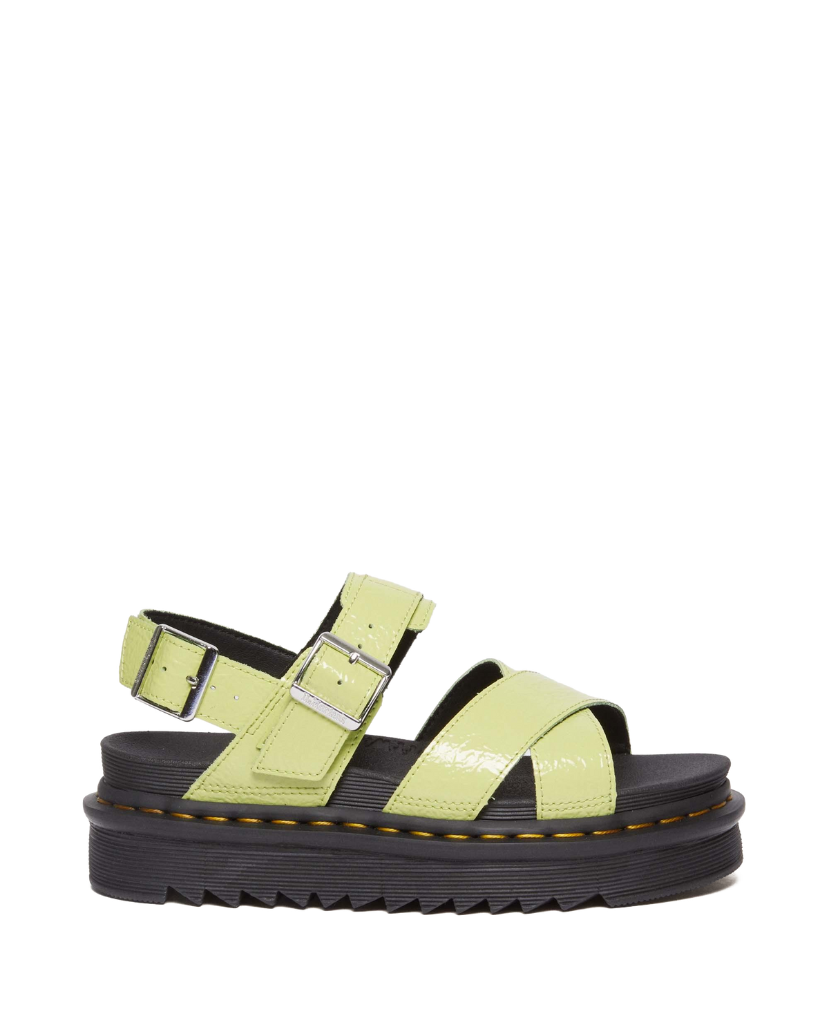 Voss II Distressed Patent Leather Sandals in Lime Green