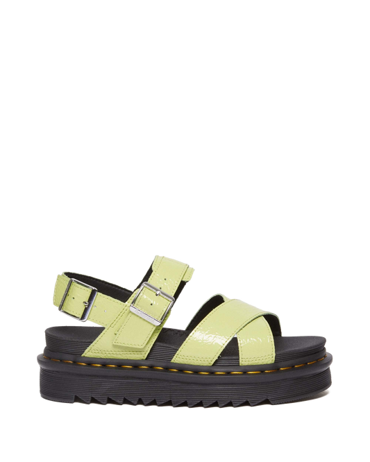 Voss II Distressed Patent Leather Sandals in Lime Green