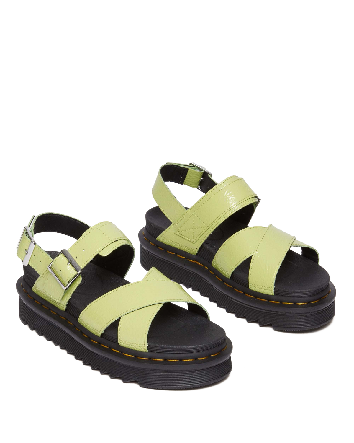 Voss II Distressed Patent Leather Sandals in Lime Green