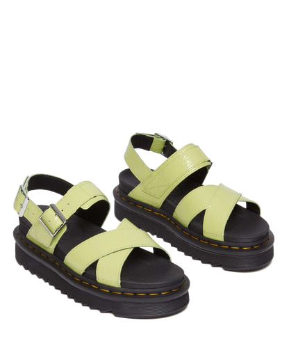 Voss II Distressed Patent Leather Sandals in Lime Green