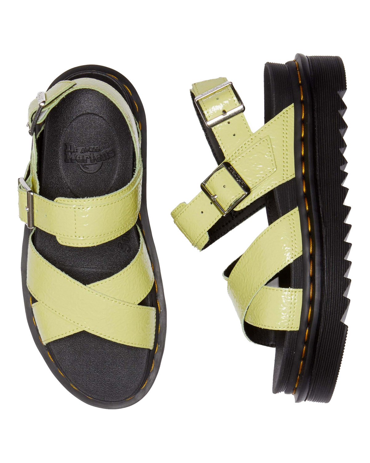 Voss II Distressed Patent Leather Sandals in Lime Green