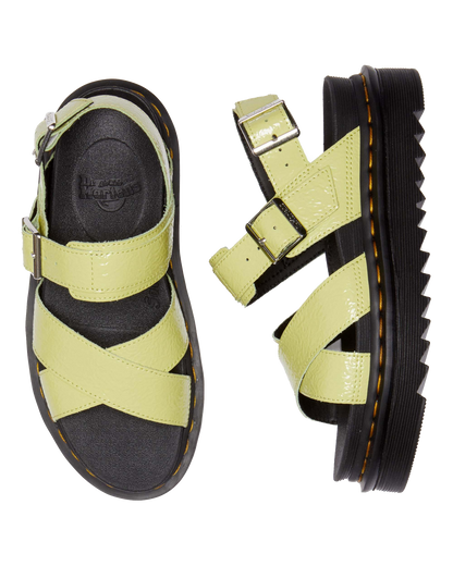 Voss II Distressed Patent Leather Sandals in Lime Green