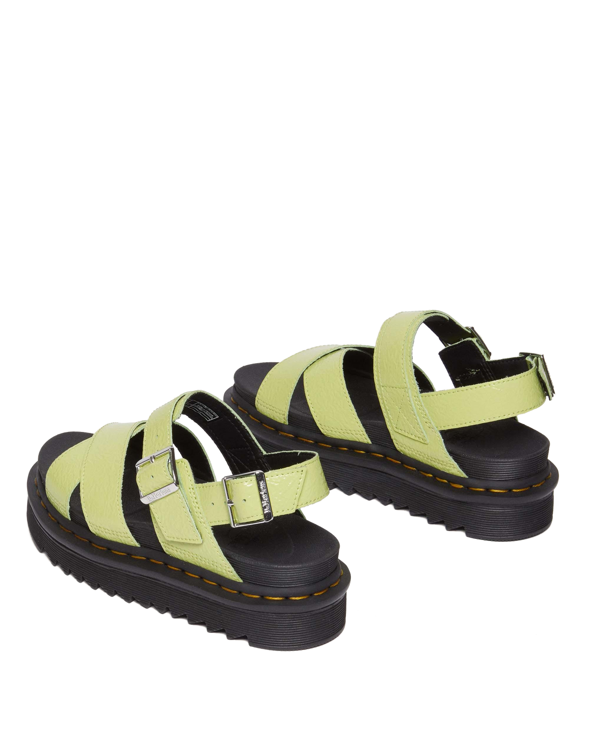 Voss II Distressed Patent Leather Sandals in Lime Green