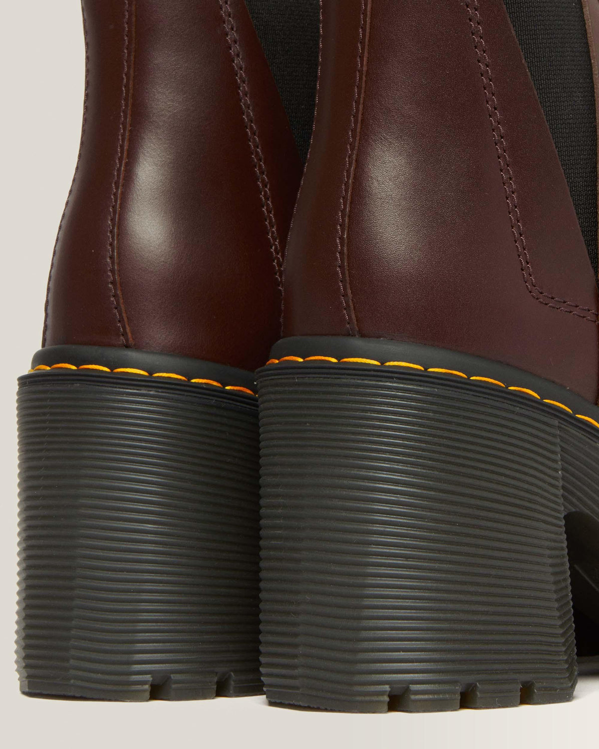 Spence Pull Up Leather Flared Heel Chelsea Boots in Dark Brown