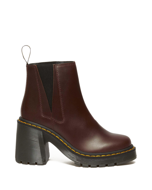 Spence Pull Up Leather Flared Heel Chelsea Boots in Dark Brown