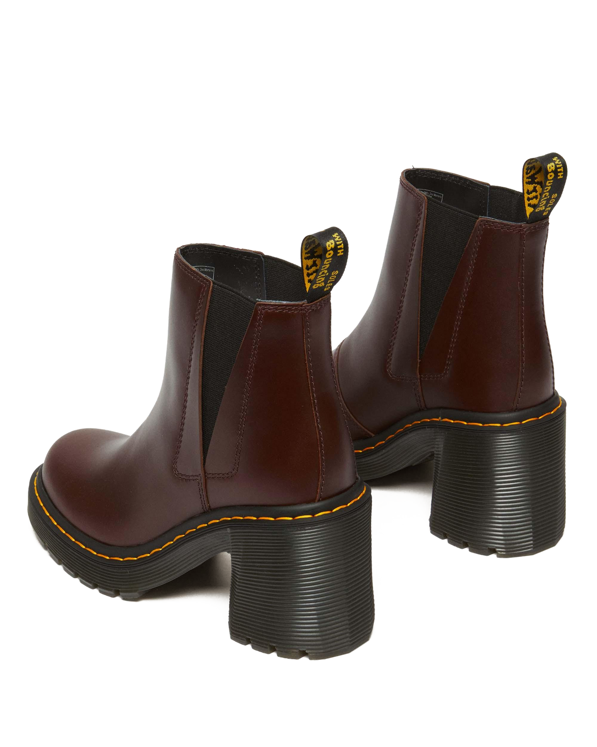 Spence Pull Up Leather Flared Heel Chelsea Boots in Dark Brown