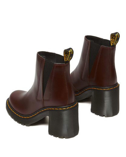 Spence Pull Up Leather Flared Heel Chelsea Boots in Dark Brown