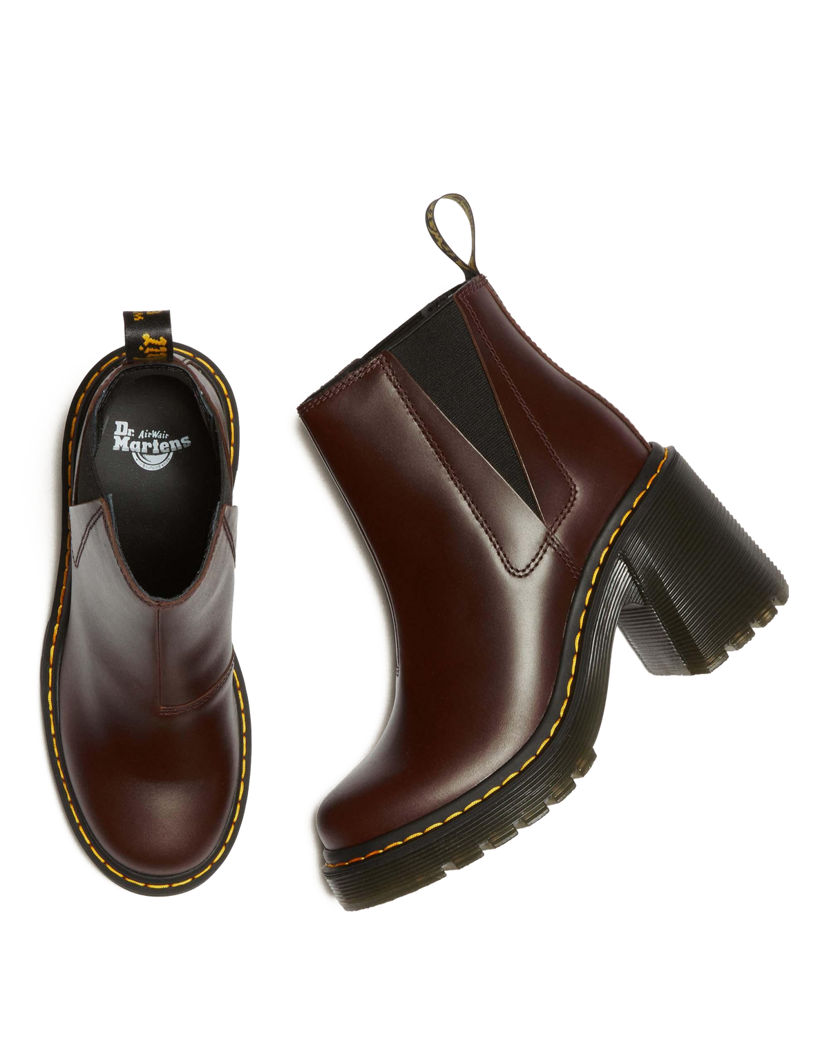 Spence Pull Up Leather Flared Heel Chelsea Boots in Dark Brown