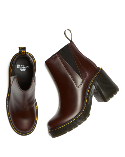 Spence Pull Up Leather Flared Heel Chelsea Boots in Dark Brown