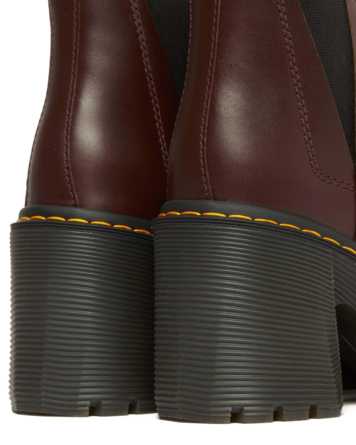 Spence Pull Up Leather Flared Heel Chelsea Boots in Dark Brown
