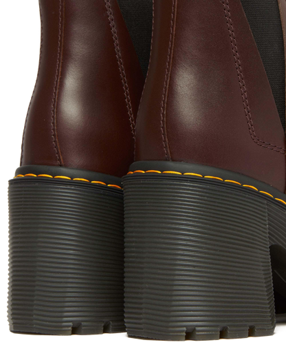 Spence Pull Up Leather Flared Heel Chelsea Boots in Dark Brown