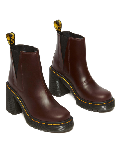 Spence Pull Up Leather Flared Heel Chelsea Boots in Dark Brown
