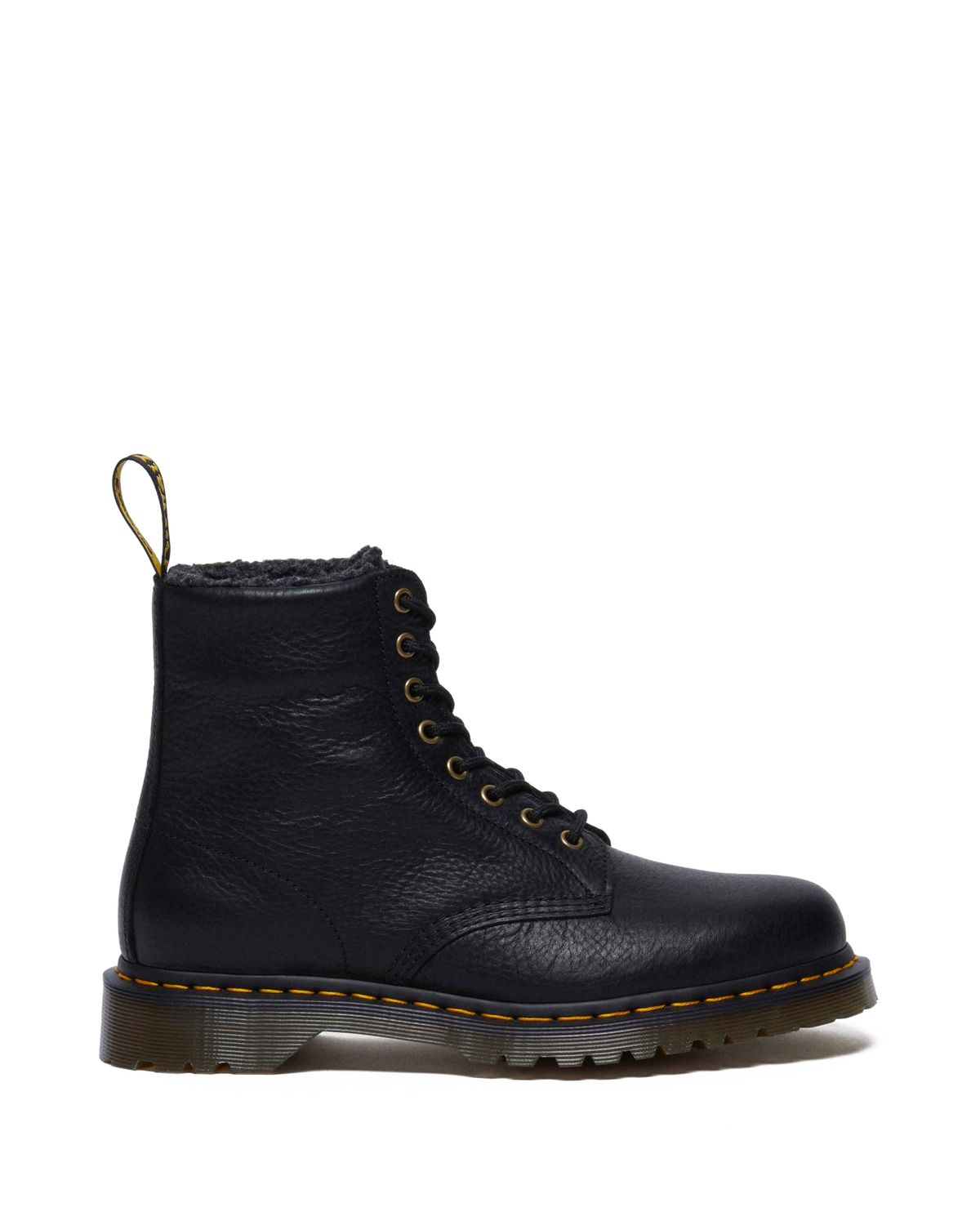 1460 Faux Fur Lined Grizzly Leather Lace Up Boots in Black