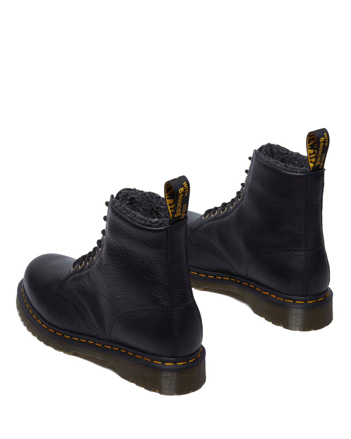 1460 Faux Fur Lined Grizzly Leather Lace Up Boots in Black