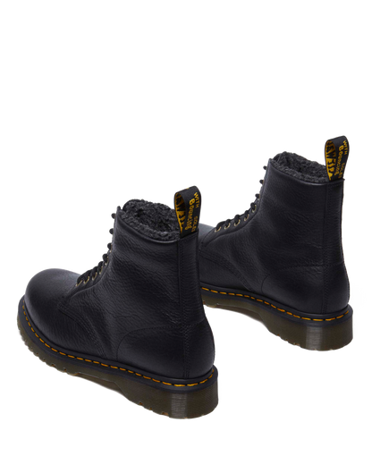 1460 Faux Fur Lined Grizzly Leather Lace Up Boots in Black
