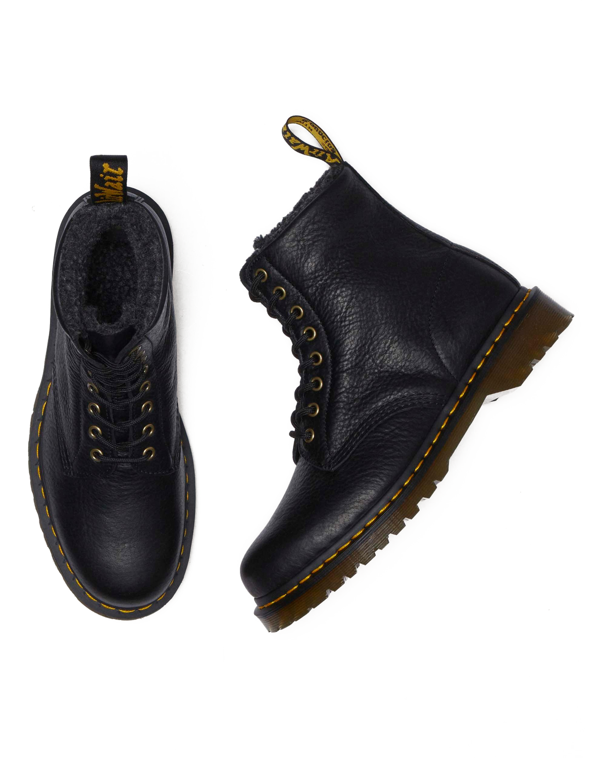 1460 Faux Fur Lined Grizzly Leather Lace Up Boots in Black