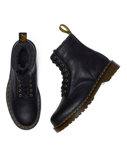 1460 Faux Fur Lined Grizzly Leather Lace Up Boots in Black