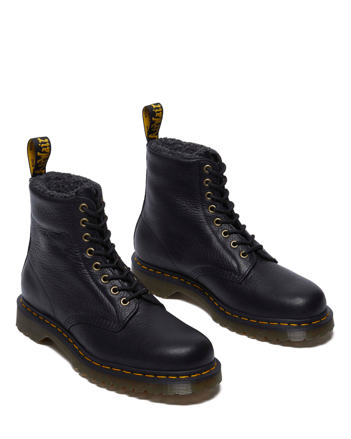 1460 Faux Fur Lined Grizzly Leather Lace Up Boots in Black