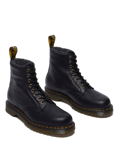 1460 Faux Fur Lined Grizzly Leather Lace Up Boots in Black
