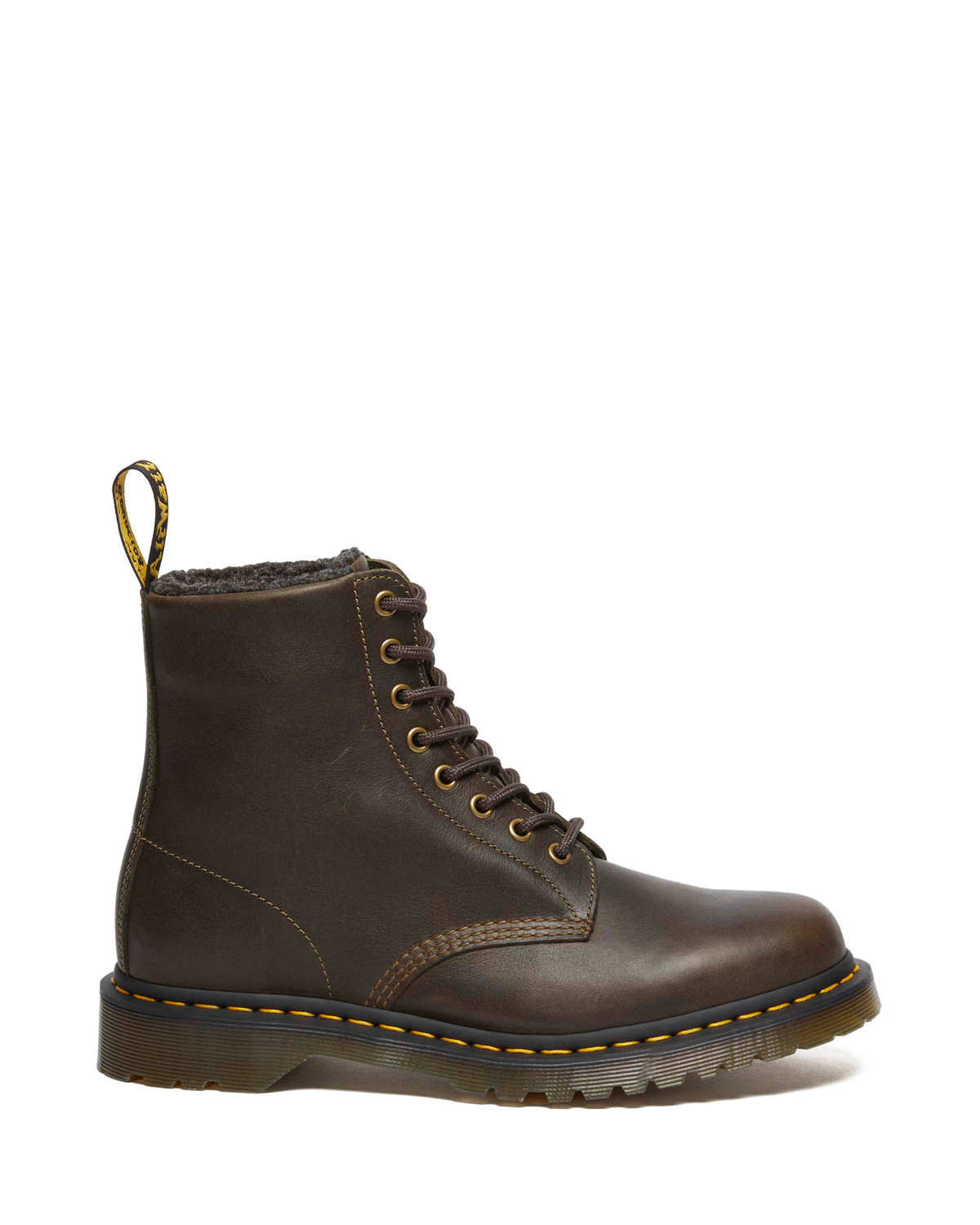 1460 Faux Fur Lined Grizzly Leather Lace Up Boots in Olive