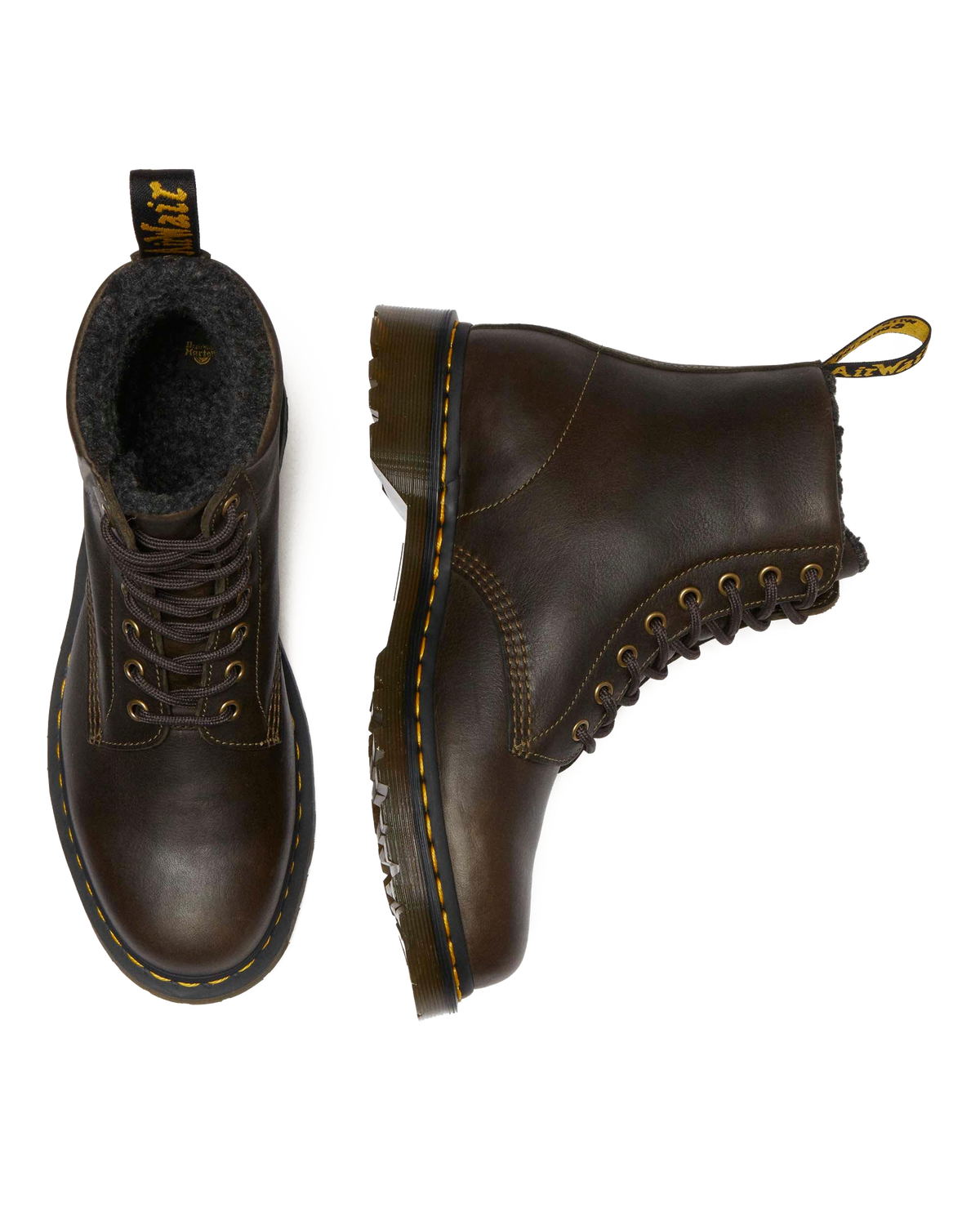 1460 Faux Fur Lined Grizzly Leather Lace Up Boots in Olive