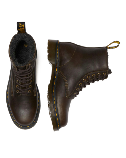 1460 Faux Fur Lined Grizzly Leather Lace Up Boots in Olive