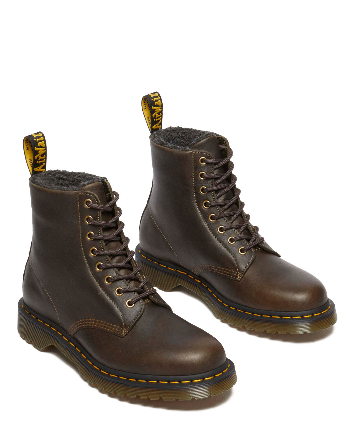 1460 Faux Fur Lined Grizzly Leather Lace Up Boots in Olive