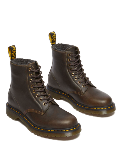 1460 Faux Fur Lined Grizzly Leather Lace Up Boots in Olive