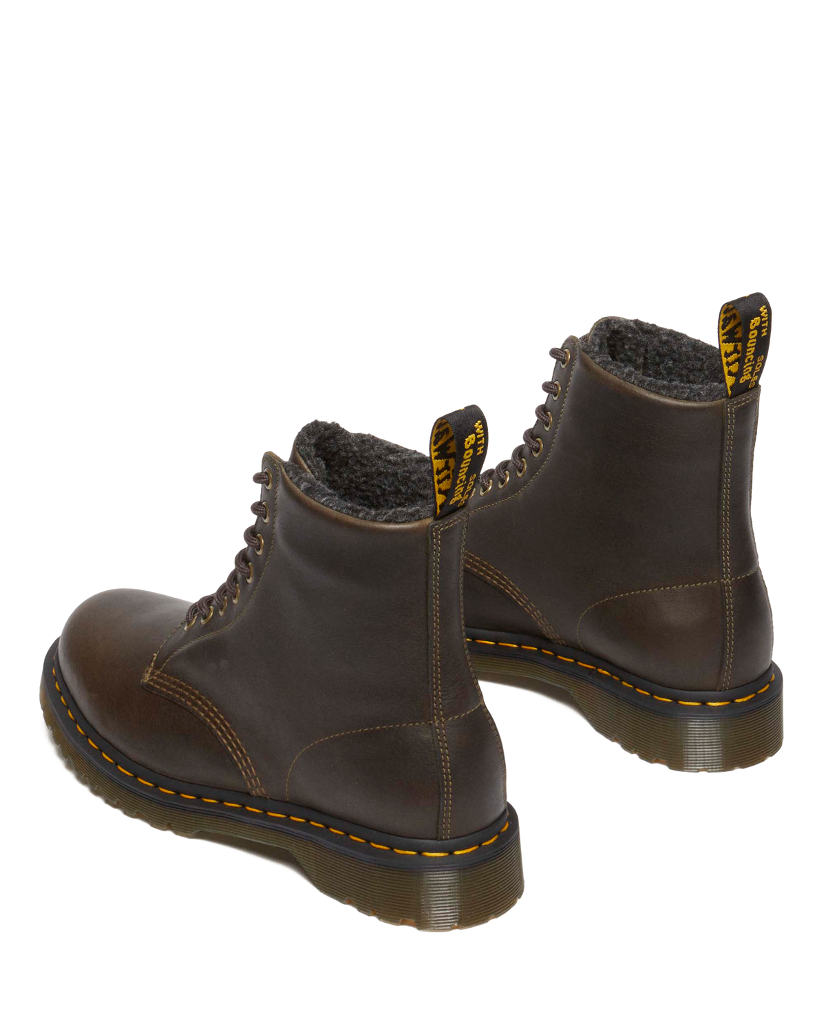 1460 Faux Fur Lined Grizzly Leather Lace Up Boots in Olive