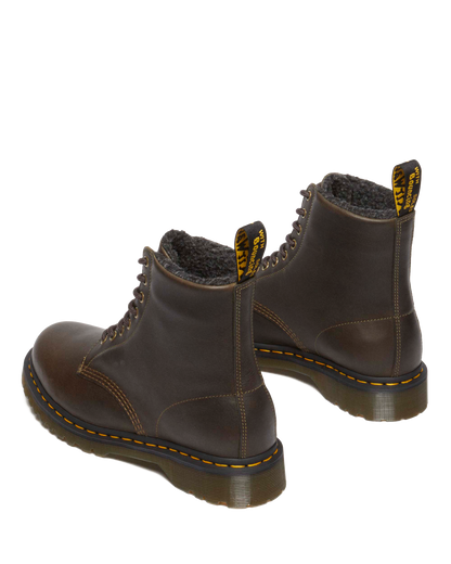 1460 Faux Fur Lined Grizzly Leather Lace Up Boots in Olive