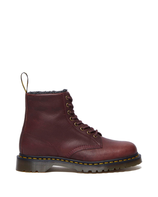 1460 Faux Fur Lined Grizzly Leather Lace Up Boots in Cherry Red