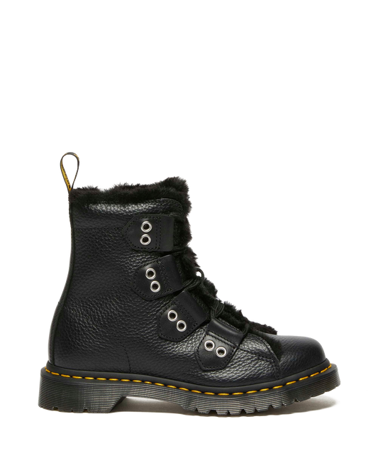 1460 Faux Fur Lined Leather Lace Up Boots in Black